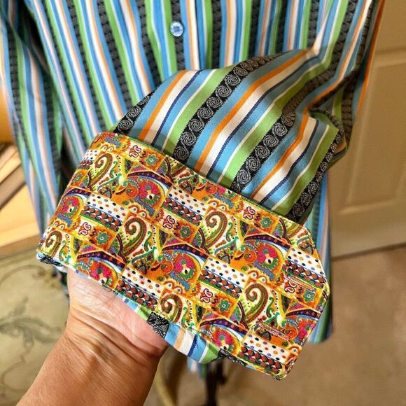 EEUC Men's Robert Graham Striped‎ Shirt Contrasting Cuff Lining Size XLT XL Tall - Picture 6 of 8